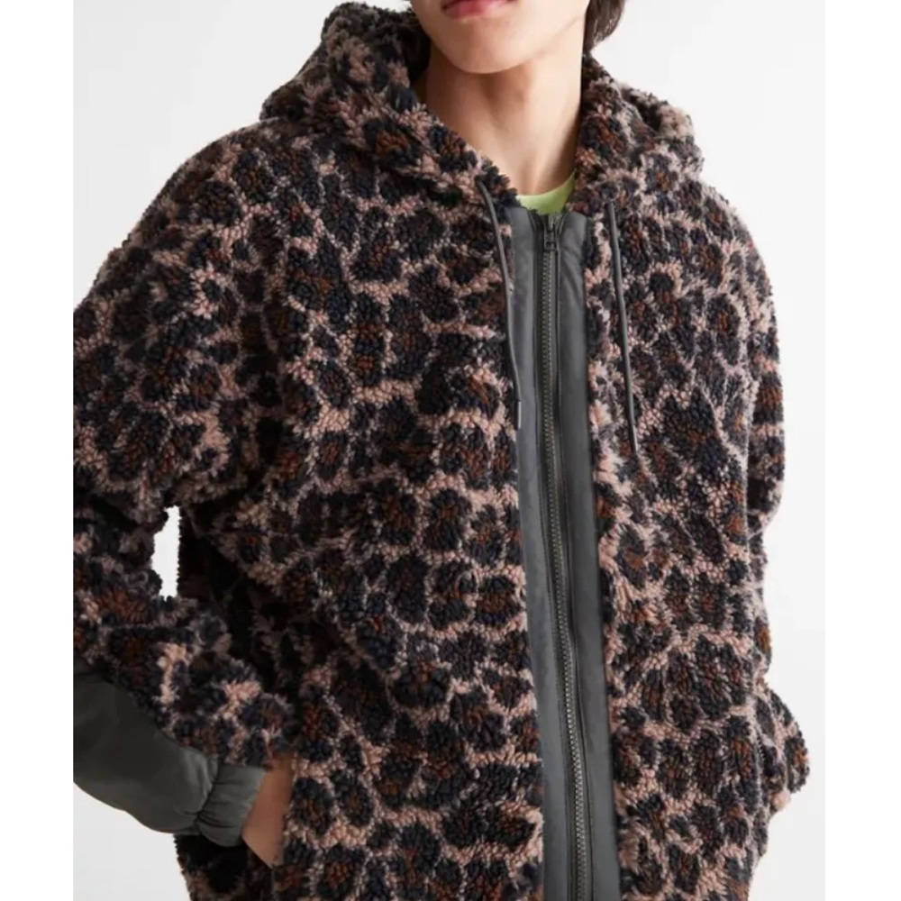 Urban Outfitters Leopard Sherpa Zip Up Jacket